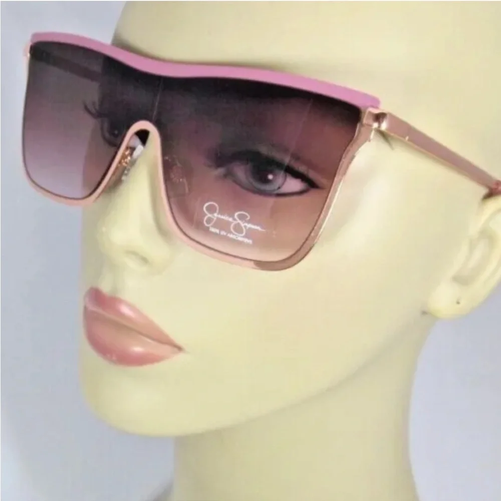 Jessica Simpson Rose Gold Metal Frame Square Shield Sunglasses Eyewear J6100 - Picture 13 of 14